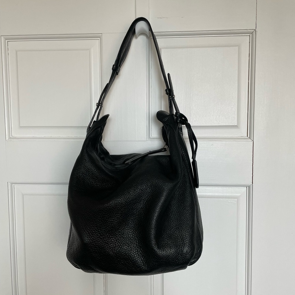 Furla black leather hobo bag